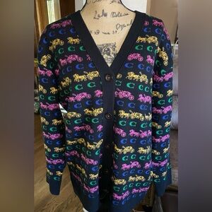 Coach Multicolor Knit Cardigan Sweater V neck button front long sleeve